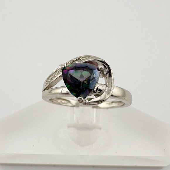 Trillion Cut Mystic Topaz Ring Size 7 - Sterling - Picture 9 of 16